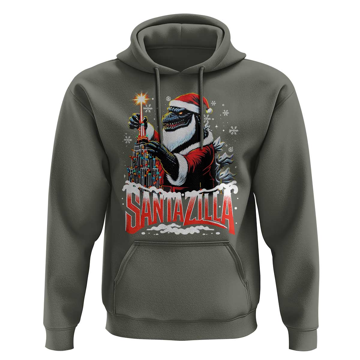 Funny Christmas Santa Godzilla Hoodie Santazilla Tower Xmas Tree