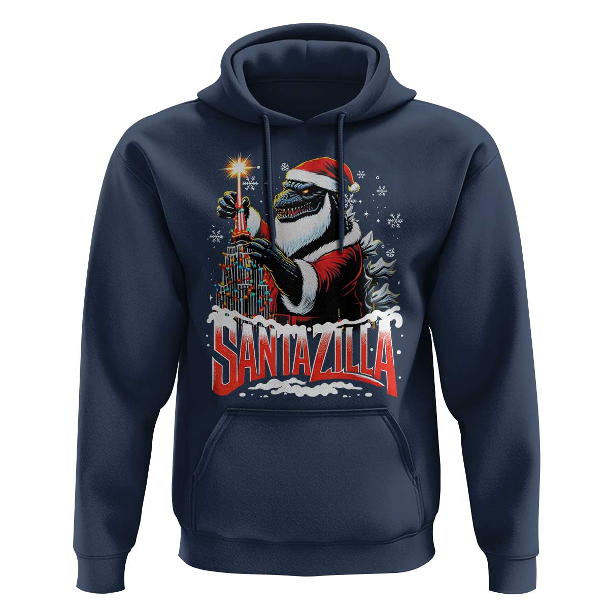 Funny Christmas Santa Godzilla Hoodie Santazilla Tower Xmas Tree