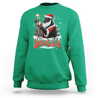Funny Christmas Santa Godzilla Sweatshirt Santazilla Tower Xmas Tree - Wonder Print Shop