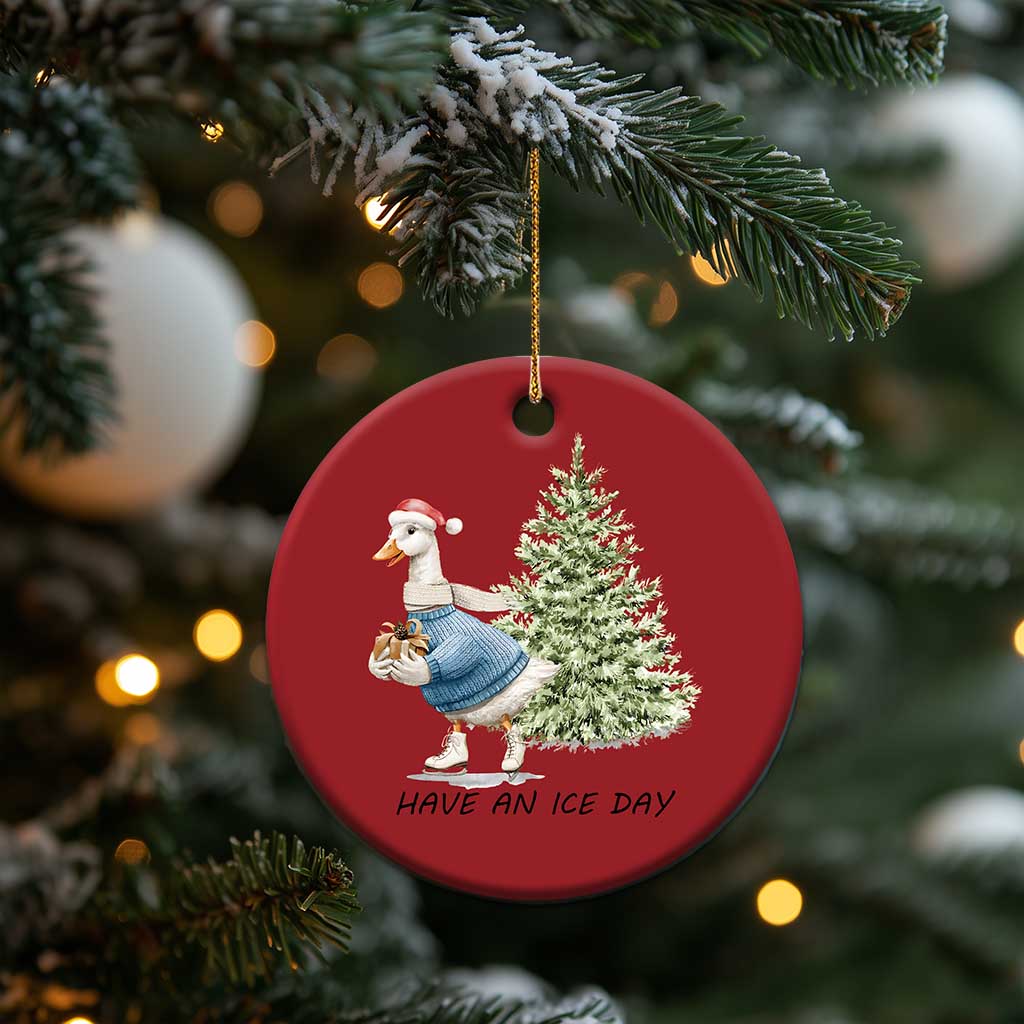 Funny Xmas Ice Skating Christmas Ornament Have An Ice Day Goose Xmas Tree - Wonder Print Shop