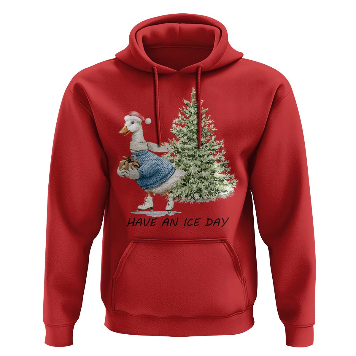Funny Christmas Ice Skating Hoodie Have An Ice Day Goose Xmas Tree