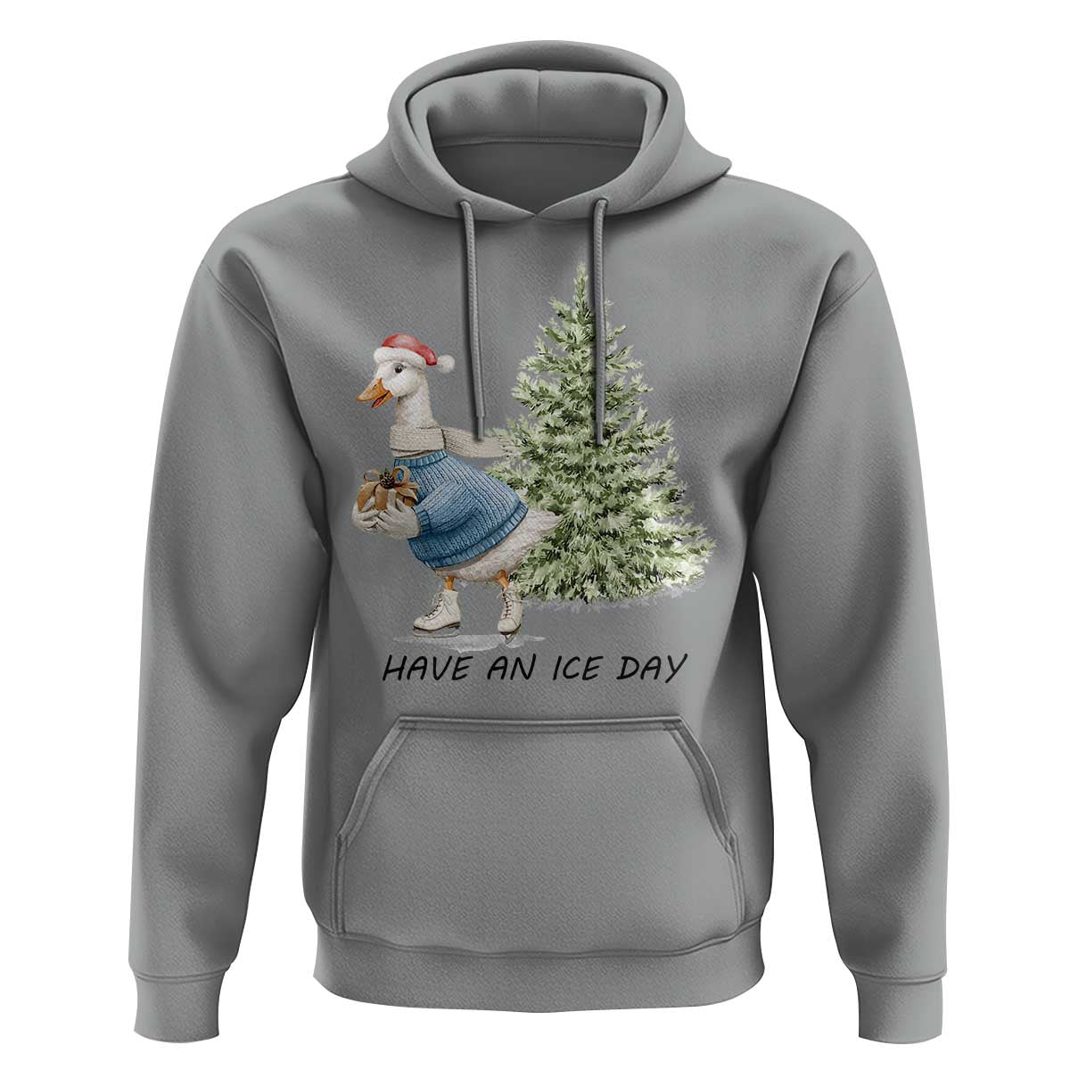Funny Christmas Ice Skating Hoodie Have An Ice Day Goose Xmas Tree