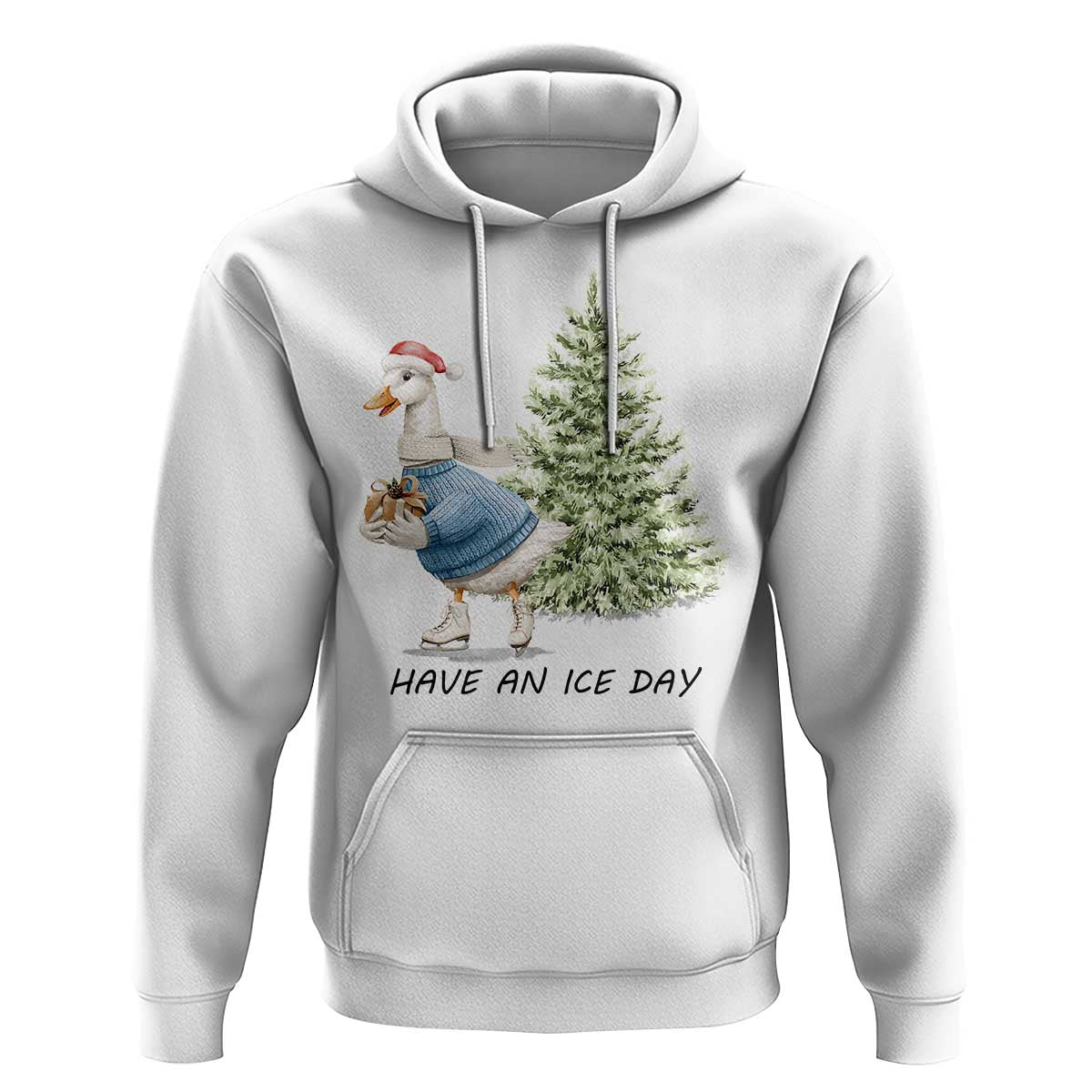 Funny Christmas Ice Skating Hoodie Have An Ice Day Goose Xmas Tree