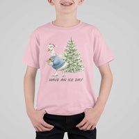 Funny Christmas Ice Skating T Shirt For Kid Have An Ice Day Goose Xmas Tree - Wonder Print Shop