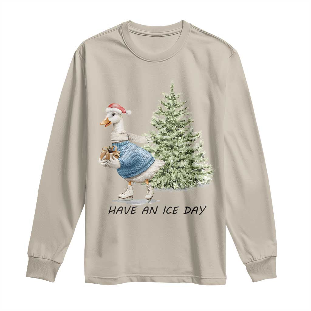 Funny Christmas Ice Skating Long Sleeve Shirt Have An Ice Day Goose Xmas Tree