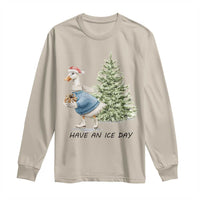 Funny Christmas Ice Skating Long Sleeve Shirt Have An Ice Day Goose Xmas Tree