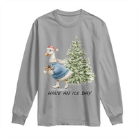Funny Christmas Ice Skating Long Sleeve Shirt Have An Ice Day Goose Xmas Tree
