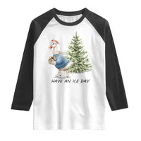 Funny Christmas Ice Skating Raglan Shirt Have An Ice Day Goose Xmas Tree - Wonder Print Shop