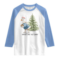 Funny Christmas Ice Skating Raglan Shirt Have An Ice Day Goose Xmas Tree - Wonder Print Shop