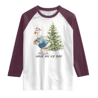 Funny Christmas Ice Skating Raglan Shirt Have An Ice Day Goose Xmas Tree - Wonder Print Shop