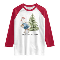 Funny Christmas Ice Skating Raglan Shirt Have An Ice Day Goose Xmas Tree - Wonder Print Shop