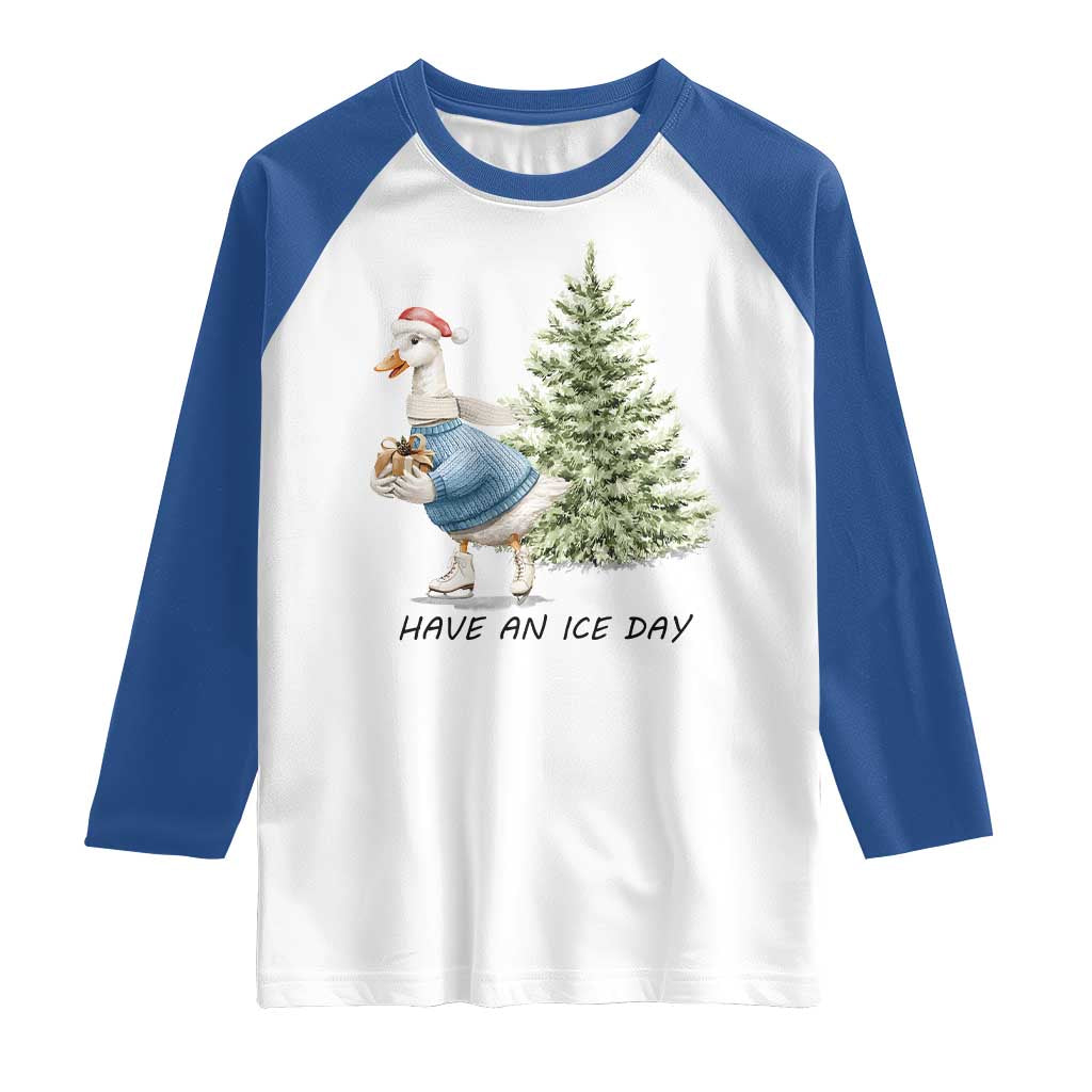 Funny Christmas Ice Skating Raglan Shirt Have An Ice Day Goose Xmas Tree - Wonder Print Shop