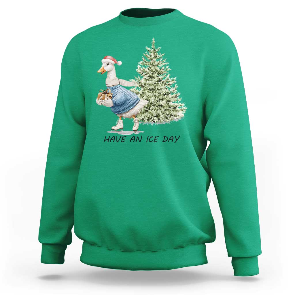 Funny Christmas Ice Skating Sweatshirt Have An Ice Day Goose Xmas Tree - Wonder Print Shop