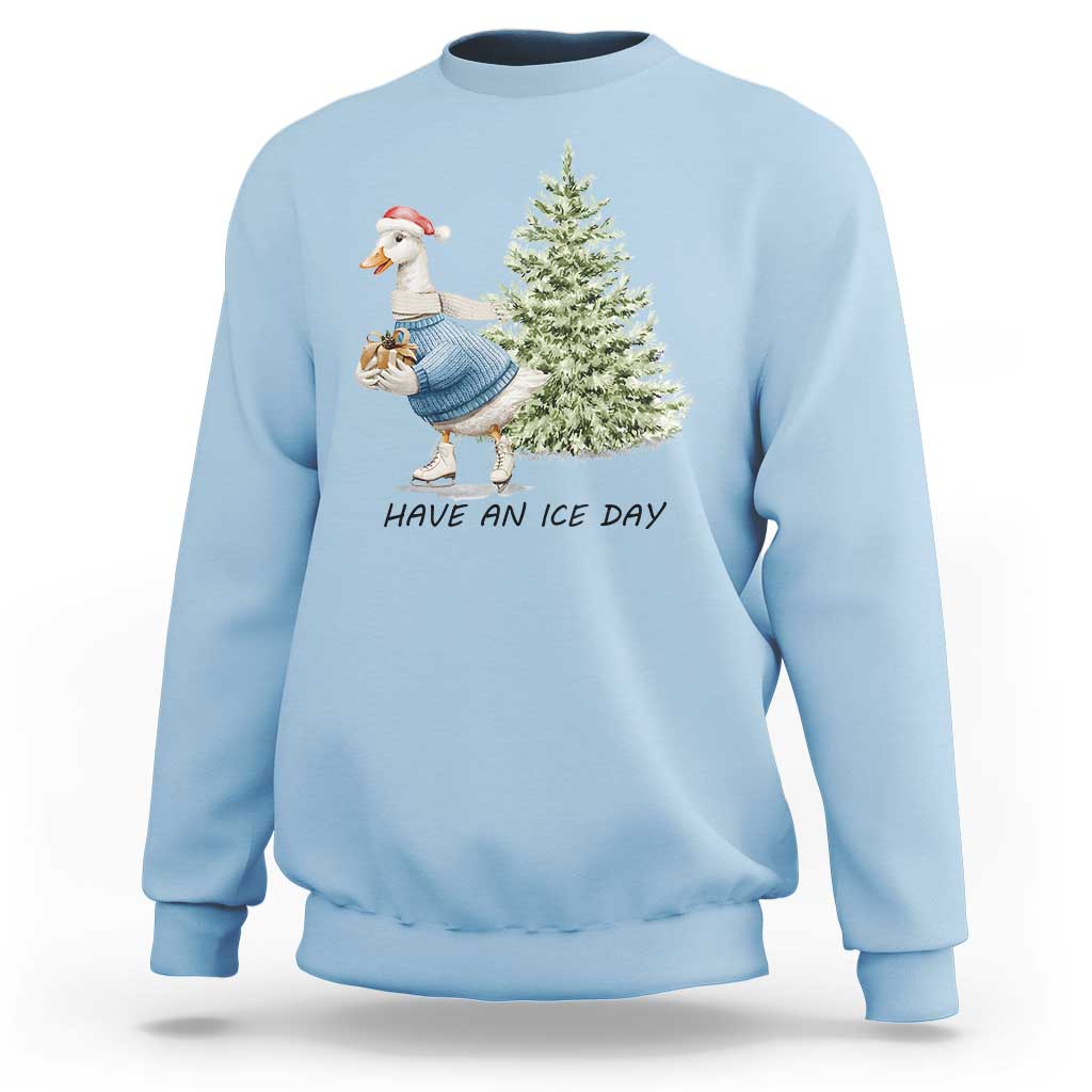 Funny Christmas Ice Skating Sweatshirt Have An Ice Day Goose Xmas Tree - Wonder Print Shop