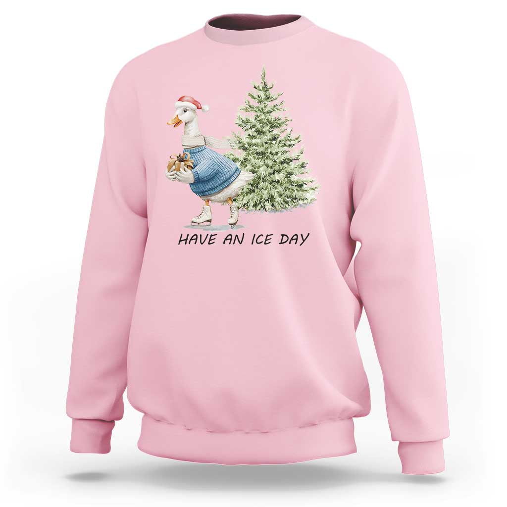 Funny Christmas Ice Skating Sweatshirt Have An Ice Day Goose Xmas Tree - Wonder Print Shop