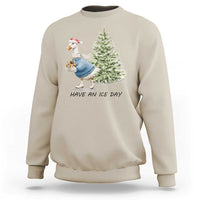 Funny Christmas Ice Skating Sweatshirt Have An Ice Day Goose Xmas Tree - Wonder Print Shop