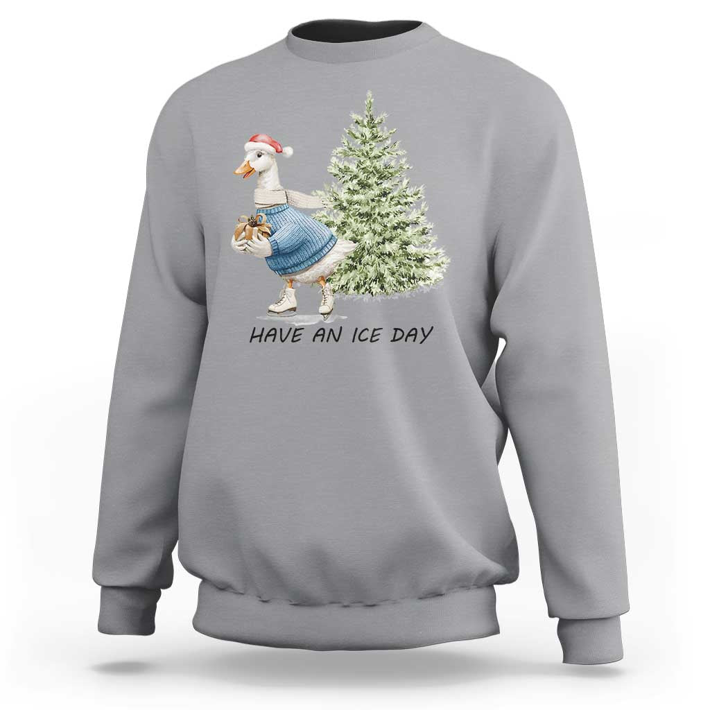 Funny Christmas Ice Skating Sweatshirt Have An Ice Day Goose Xmas Tree - Wonder Print Shop