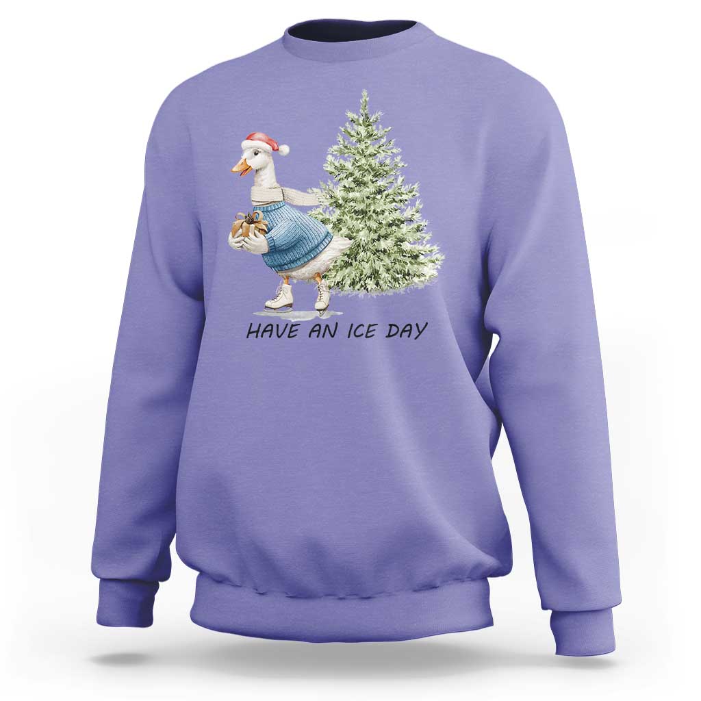 Funny Christmas Ice Skating Sweatshirt Have An Ice Day Goose Xmas Tree - Wonder Print Shop