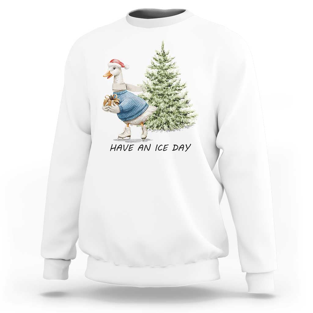 Funny Christmas Ice Skating Sweatshirt Have An Ice Day Goose Xmas Tree - Wonder Print Shop
