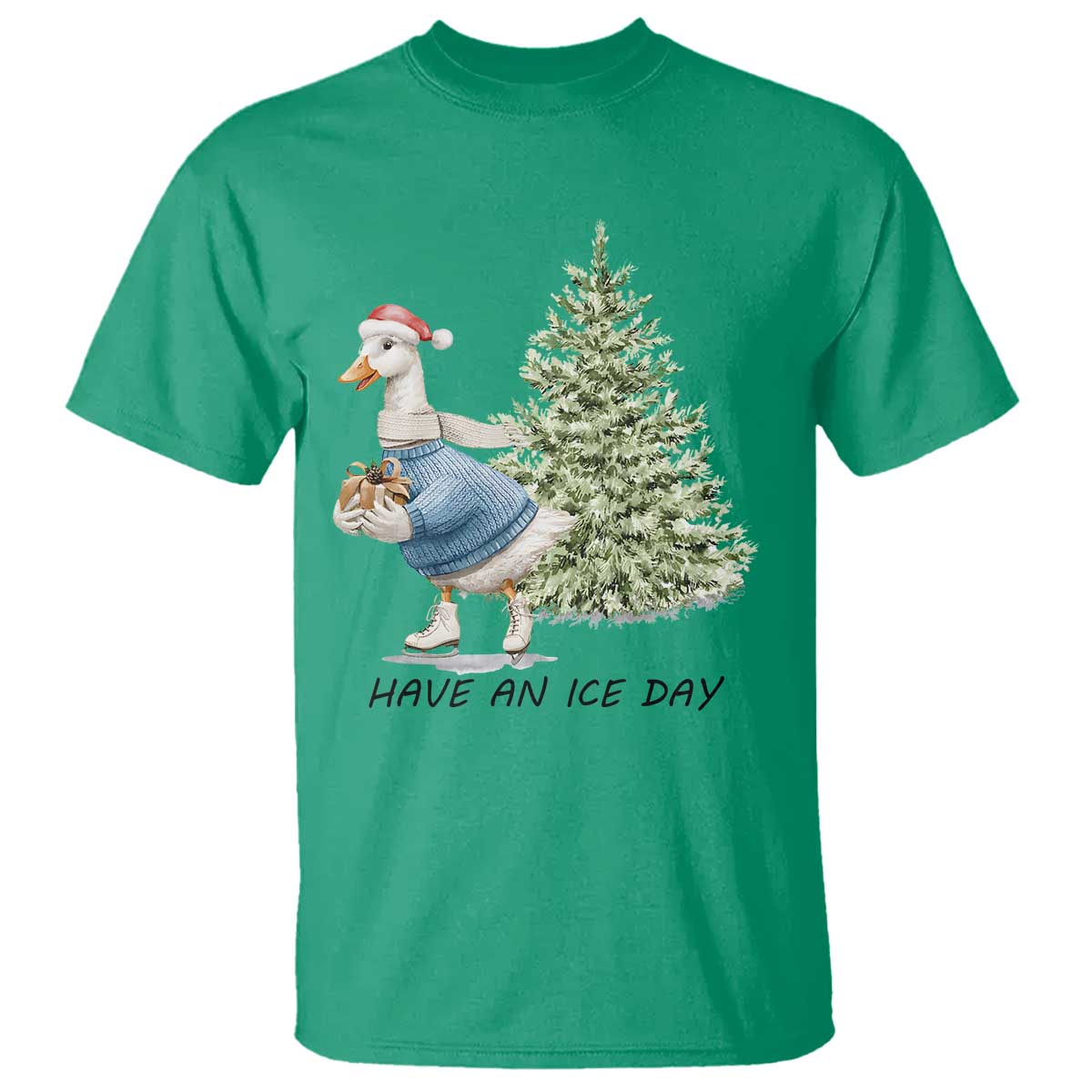 Funny Christmas Ice Skating T Shirt Have An Ice Day Goose Xmas Tree - Wonder Print Shop
