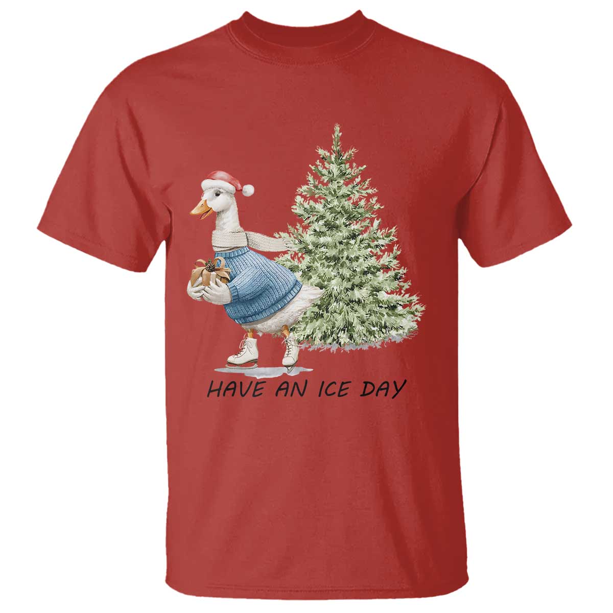 Funny Christmas Ice Skating T Shirt Have An Ice Day Goose Xmas Tree - Wonder Print Shop