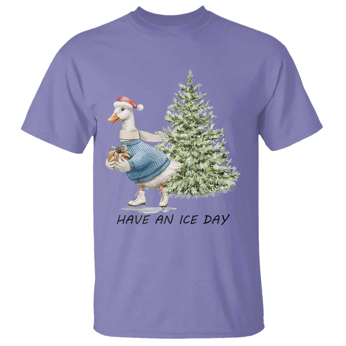 Funny Christmas Ice Skating T Shirt Have An Ice Day Goose Xmas Tree - Wonder Print Shop