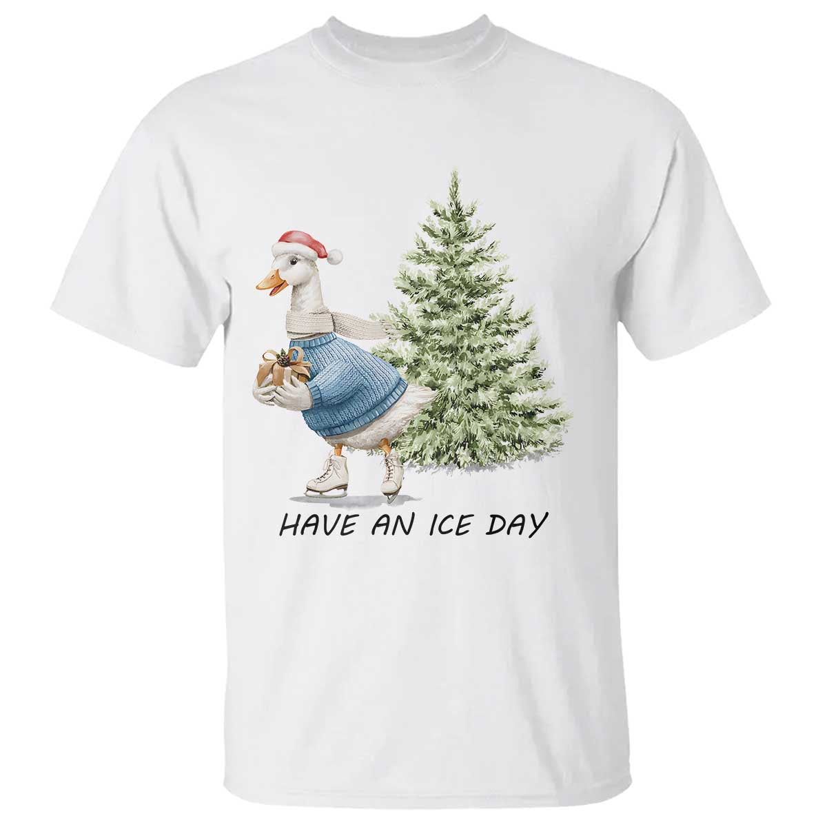Funny Christmas Ice Skating T Shirt Have An Ice Day Goose Xmas Tree - Wonder Print Shop