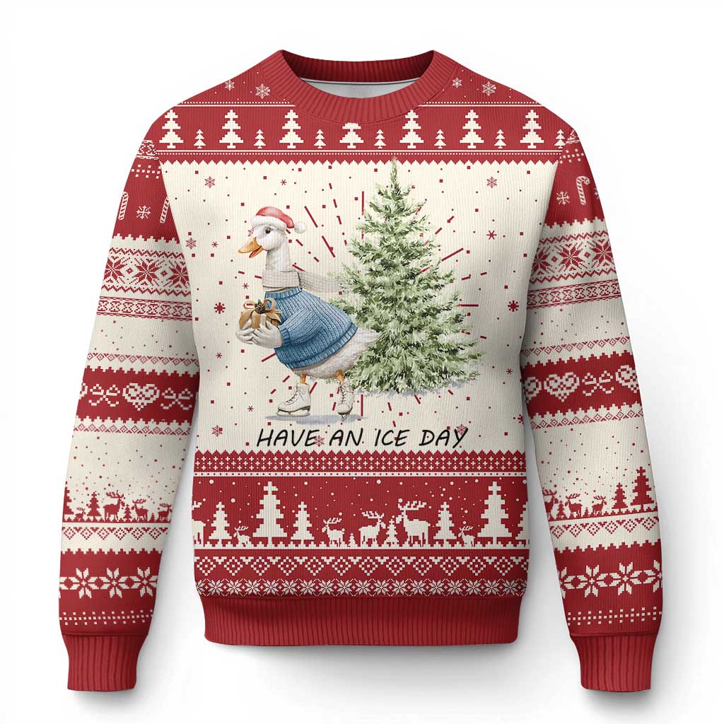 Funny Xmas Ice Skating Ugly Christmas Sweater Have An Ice Day Goose Xmas Tree - Wonder Print Shop