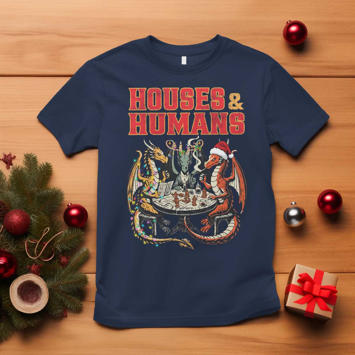 Funny Rpg Christmas Game T Shirt Houses And Humans Tabletop Game Xmas Dragon - Wonder Print Shop