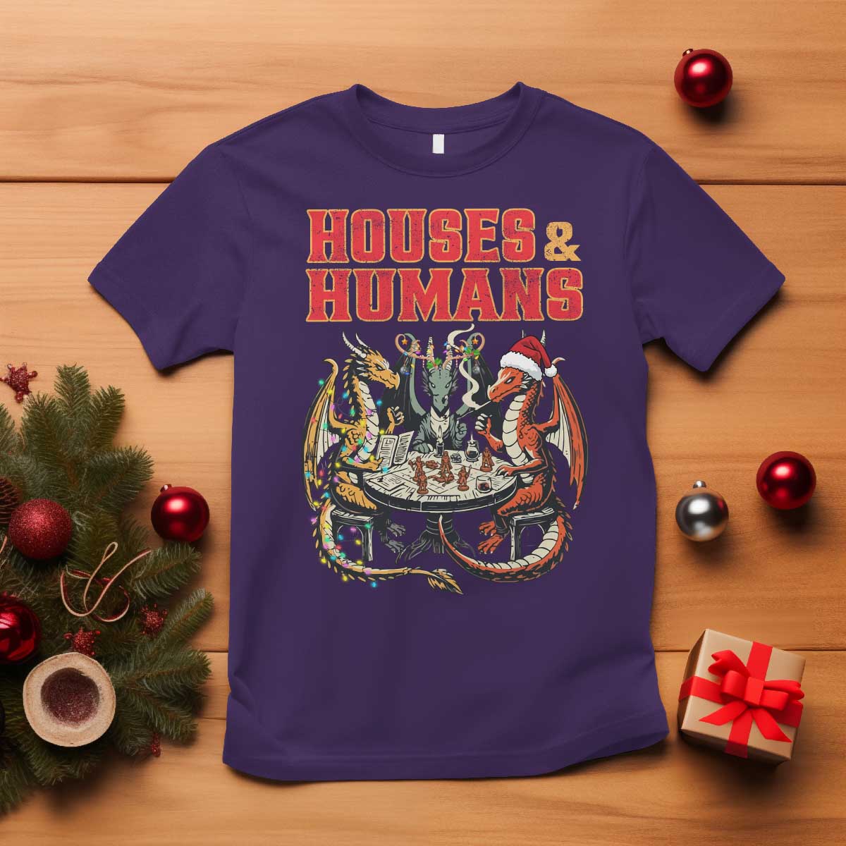 Funny Rpg Christmas Game T Shirt Houses And Humans Tabletop Game Xmas Dragon - Wonder Print Shop