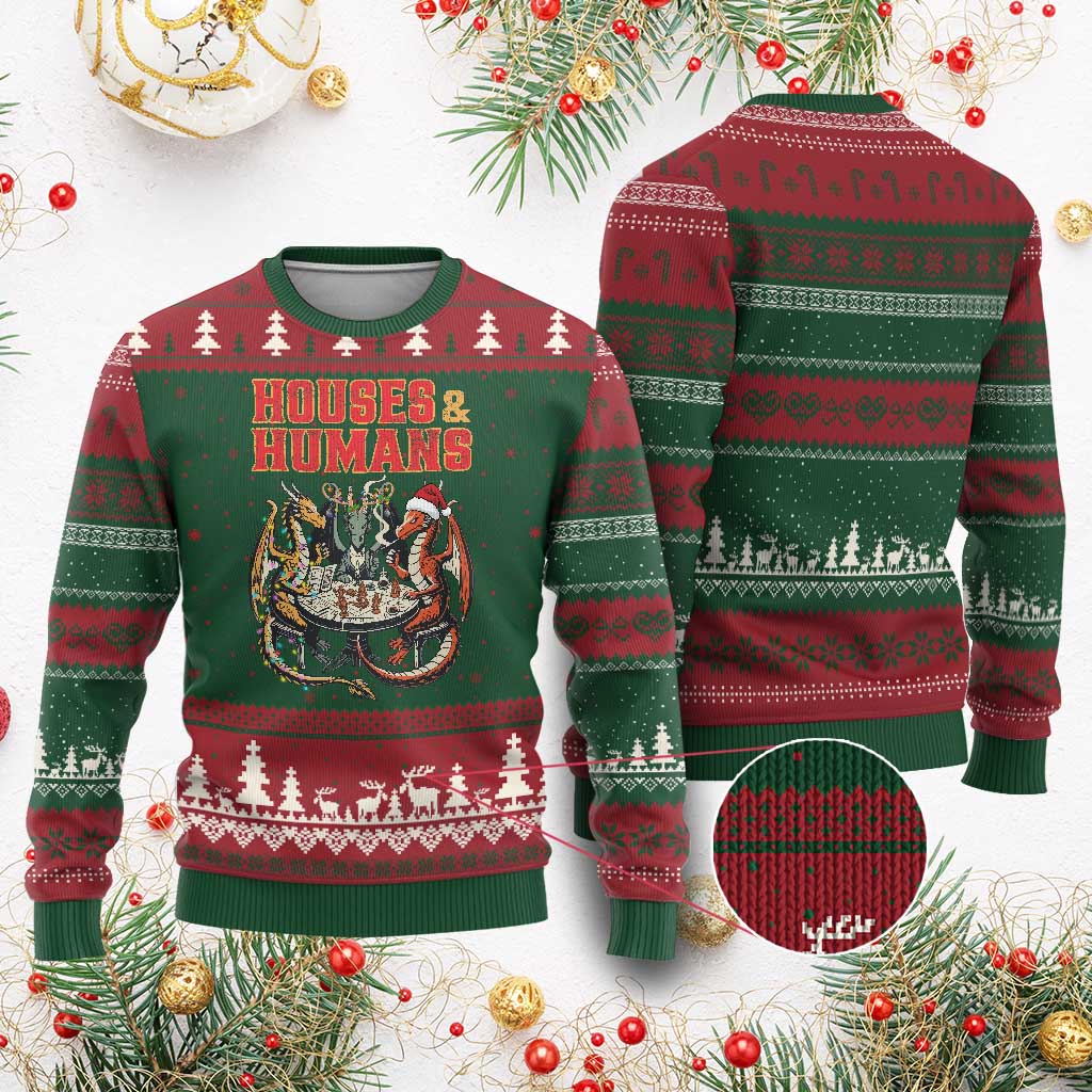 Funny Rpg Xmas Game Ugly Christmas Sweater Houses And Humans Tabletop Game Xmas Dragon - Wonder Print Shop