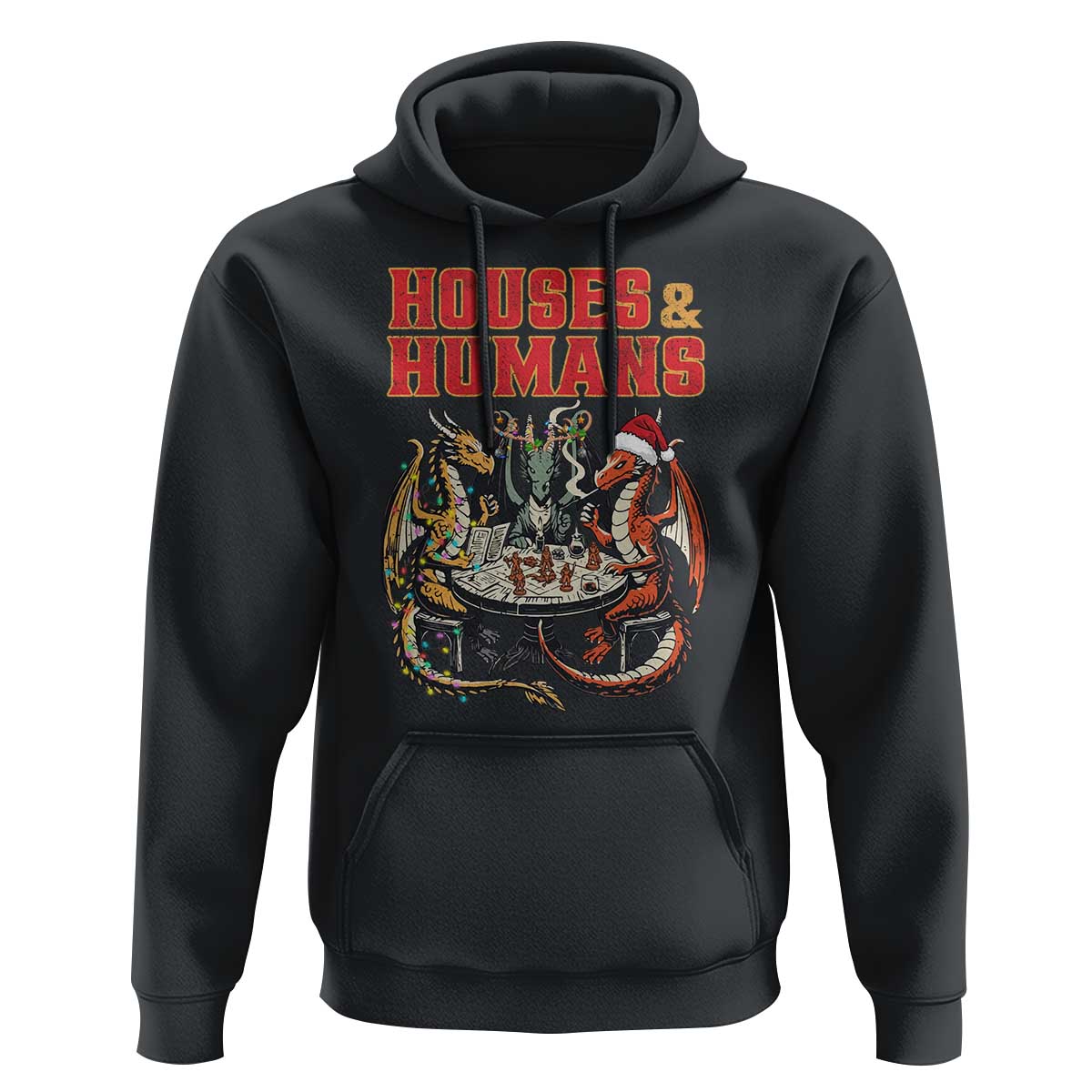 Funny Rpg Christmas Game Hoodie Houses And Humans Tabletop Game Xmas Dragon - Wonder Print Shop