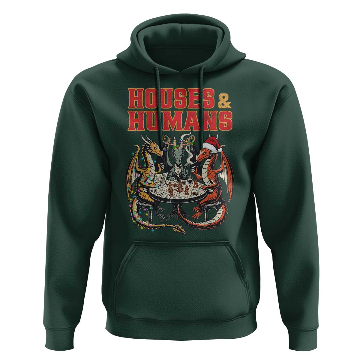 Funny Rpg Christmas Game Hoodie Houses And Humans Tabletop Game Xmas Dragon - Wonder Print Shop