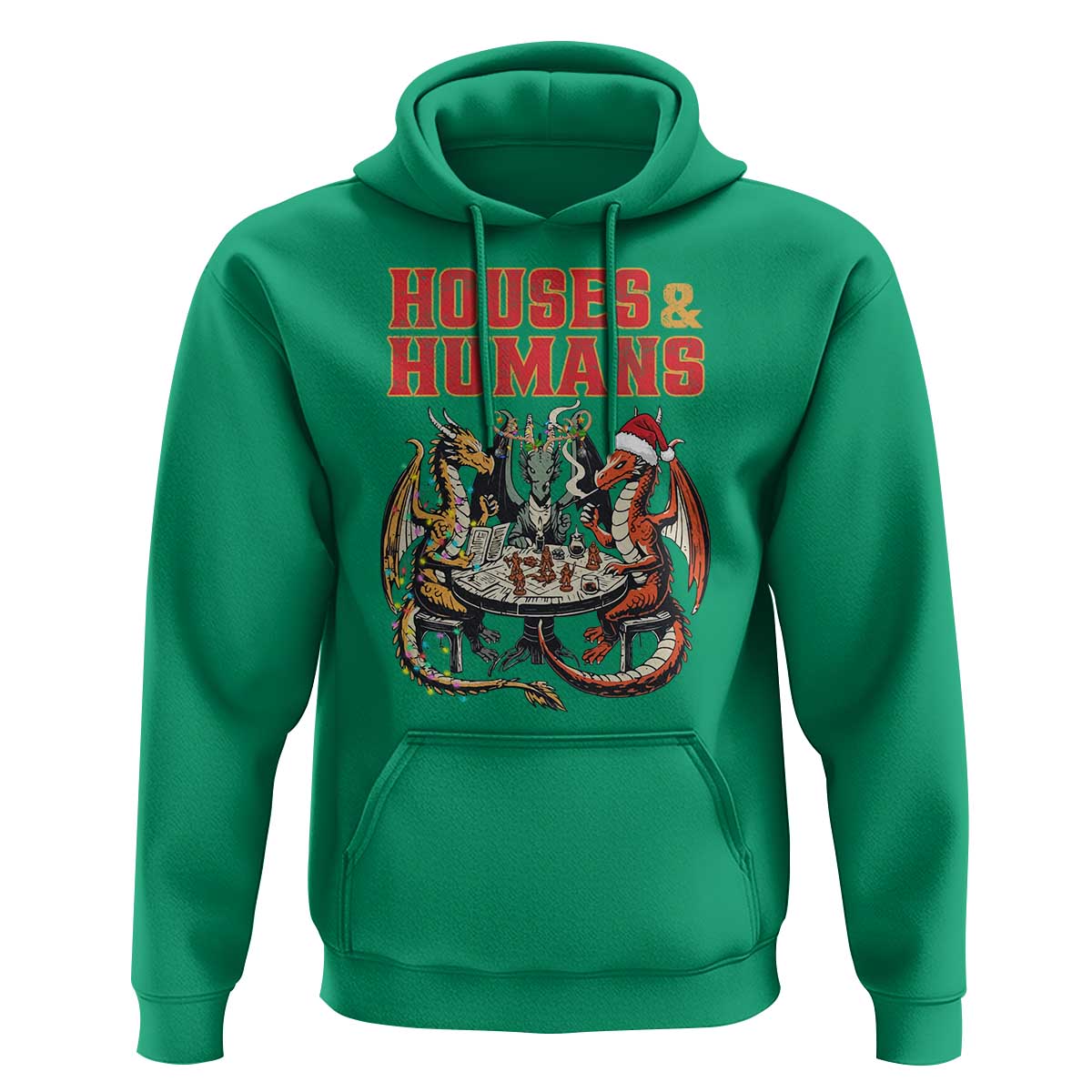 Funny Rpg Christmas Game Hoodie Houses And Humans Tabletop Game Xmas Dragon - Wonder Print Shop