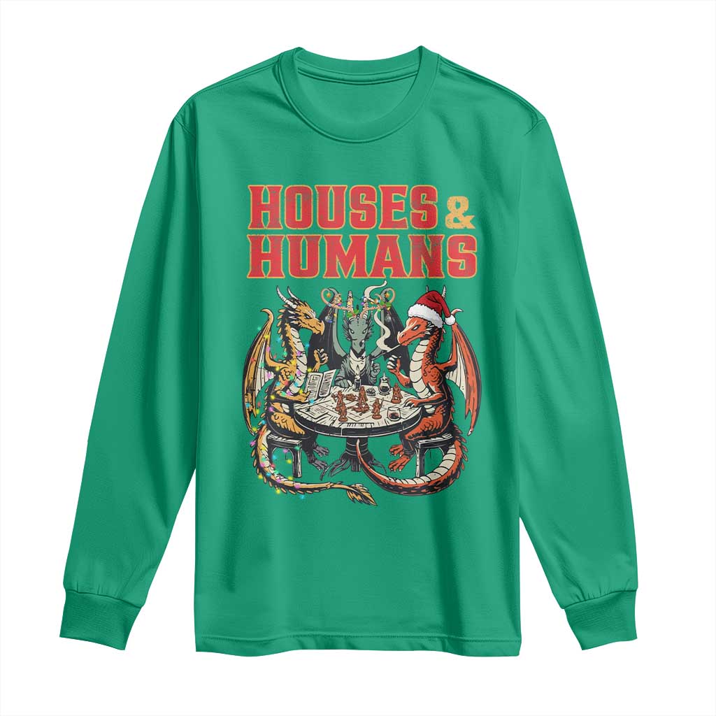 Funny Rpg Christmas Game Long Sleeve Shirt Houses And Humans Tabletop Game Xmas Dragon - Wonder Print Shop