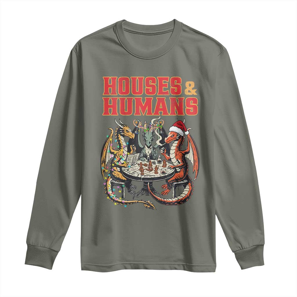Funny Rpg Christmas Game Long Sleeve Shirt Houses And Humans Tabletop Game Xmas Dragon - Wonder Print Shop