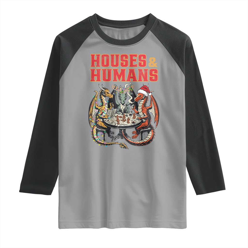 Funny Rpg Christmas Game Raglan Shirt Houses And Humans Tabletop Game Xmas Dragon - Wonder Print Shop