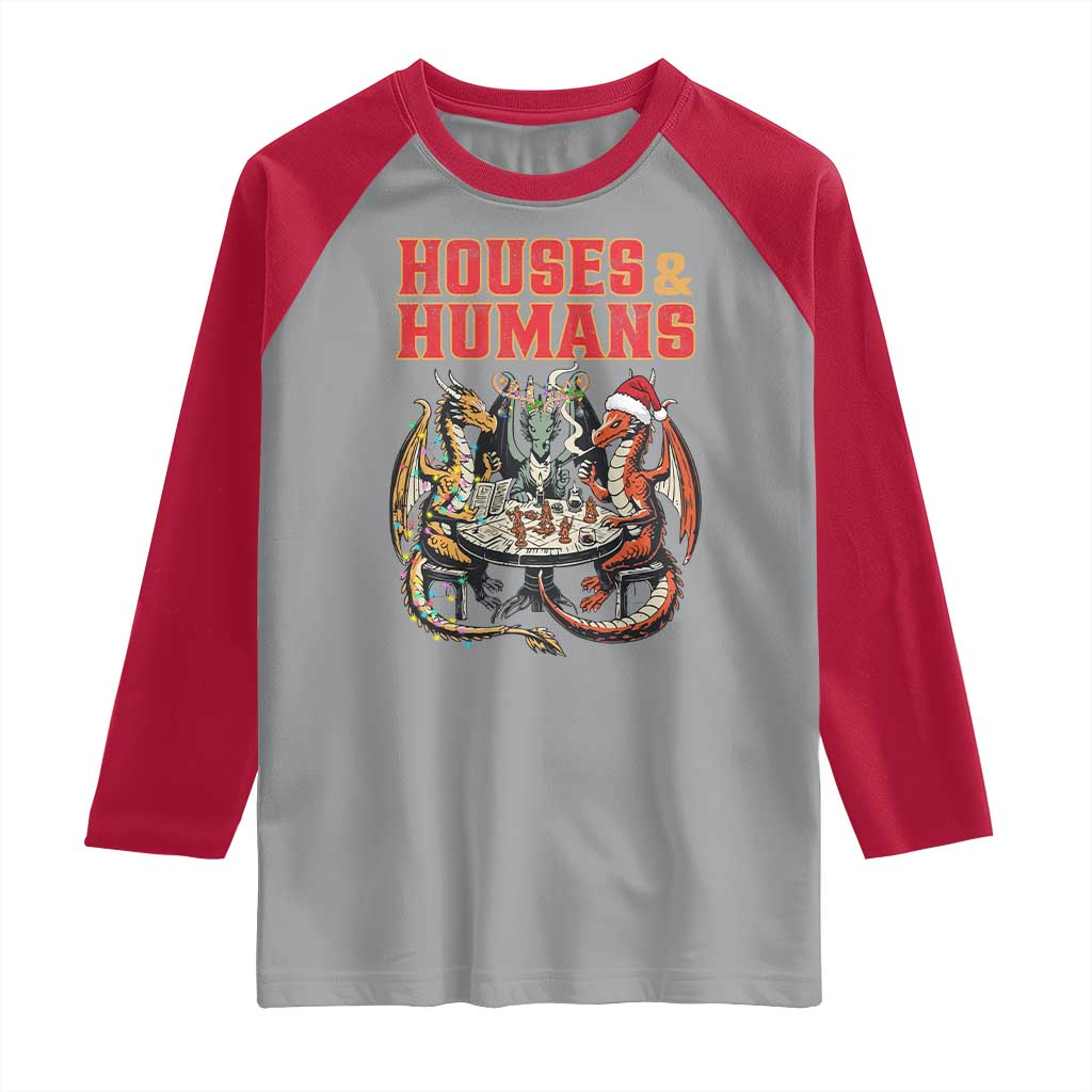 Funny Rpg Christmas Game Raglan Shirt Houses And Humans Tabletop Game Xmas Dragon - Wonder Print Shop