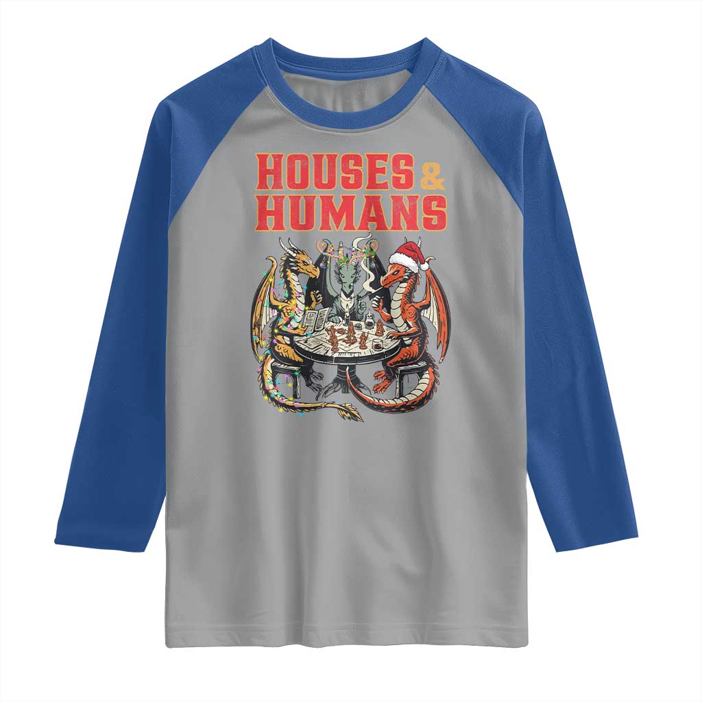 Funny Rpg Christmas Game Raglan Shirt Houses And Humans Tabletop Game Xmas Dragon - Wonder Print Shop