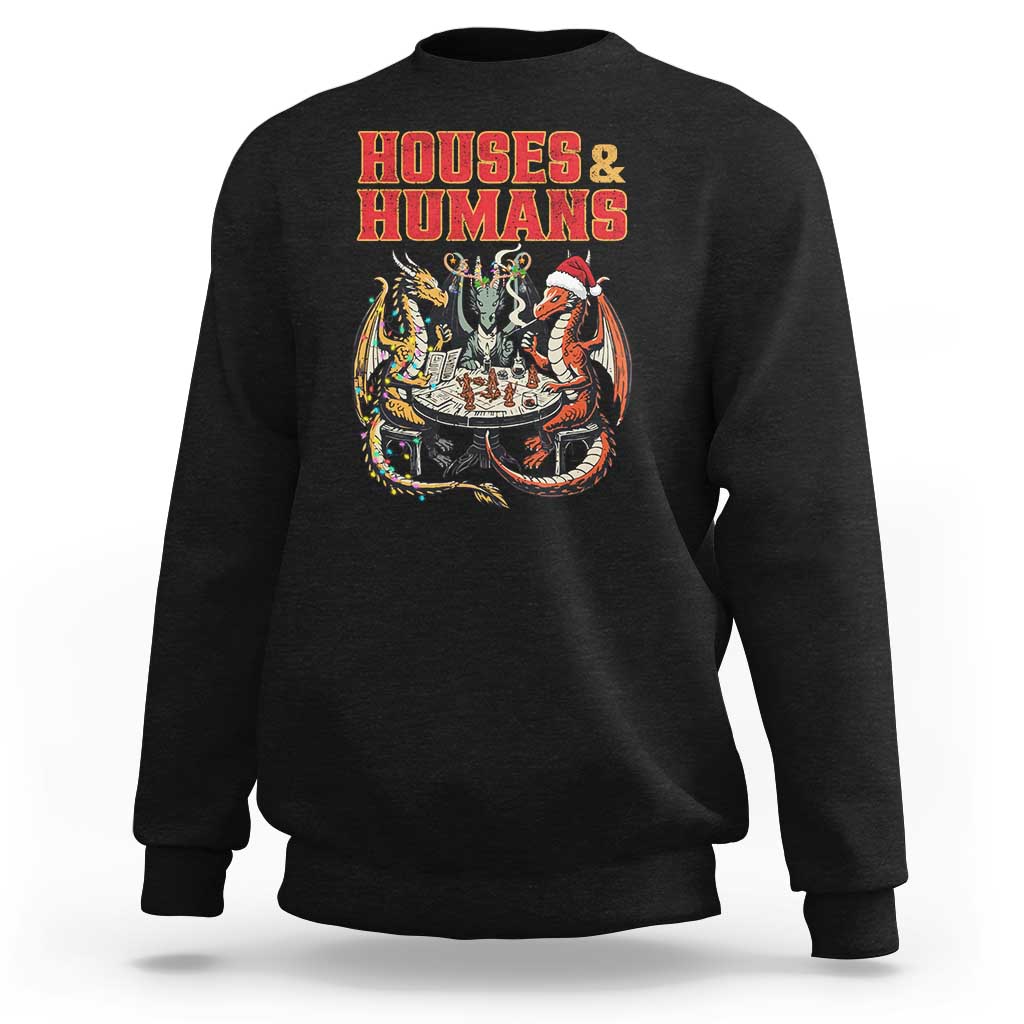 Funny Rpg Christmas Game Sweatshirt Houses And Humans Tabletop Game Xmas Dragon - Wonder Print Shop