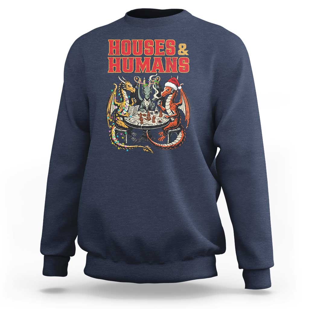 Funny Rpg Christmas Game Sweatshirt Houses And Humans Tabletop Game Xmas Dragon - Wonder Print Shop