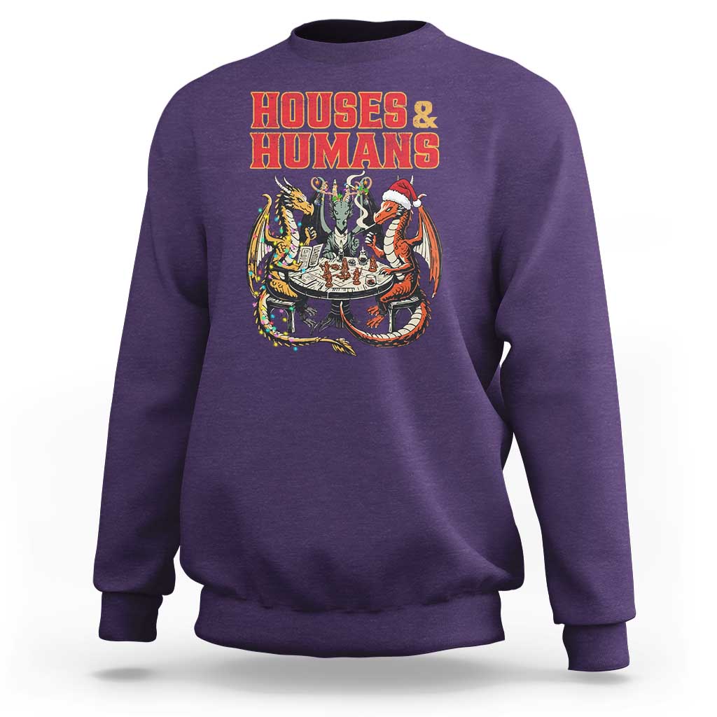 Funny Rpg Christmas Game Sweatshirt Houses And Humans Tabletop Game Xmas Dragon - Wonder Print Shop