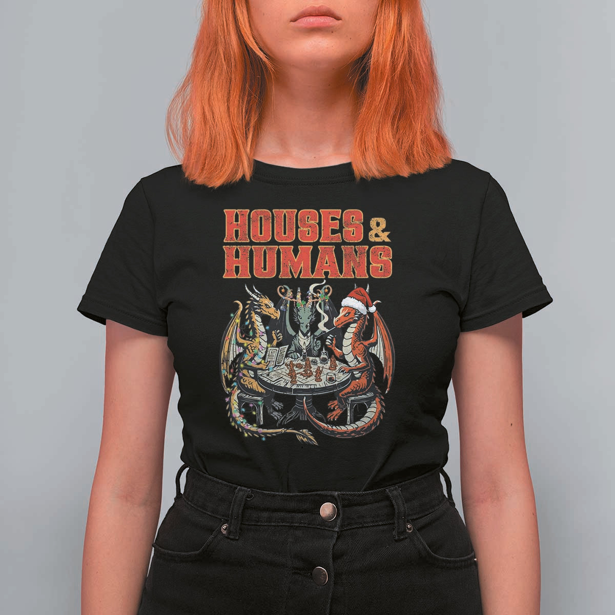 Funny Rpg Christmas Game T Shirt For Women Houses And Humans Tabletop Game Xmas Dragon - Wonder Print Shop