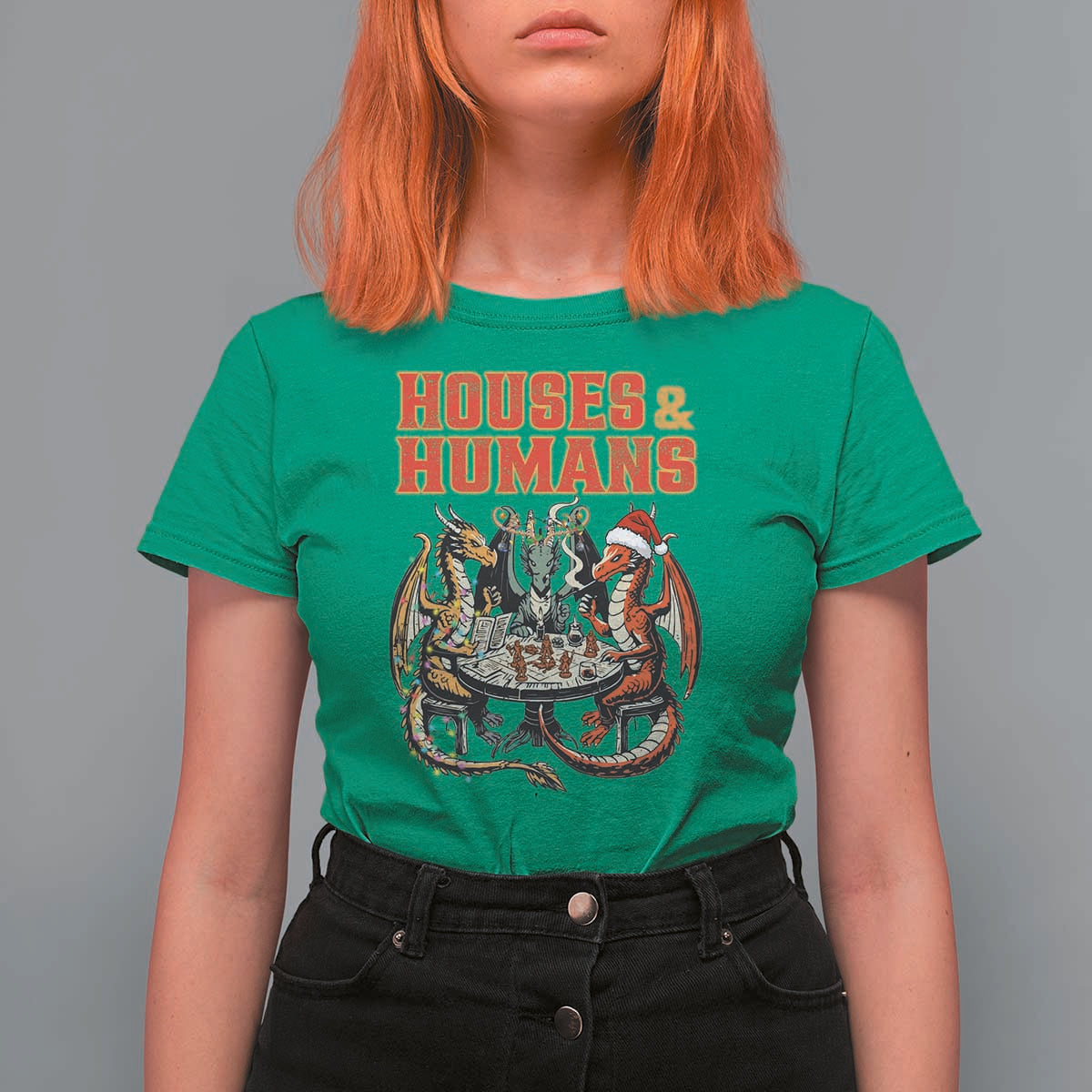 Funny Rpg Christmas Game T Shirt For Women Houses And Humans Tabletop Game Xmas Dragon - Wonder Print Shop