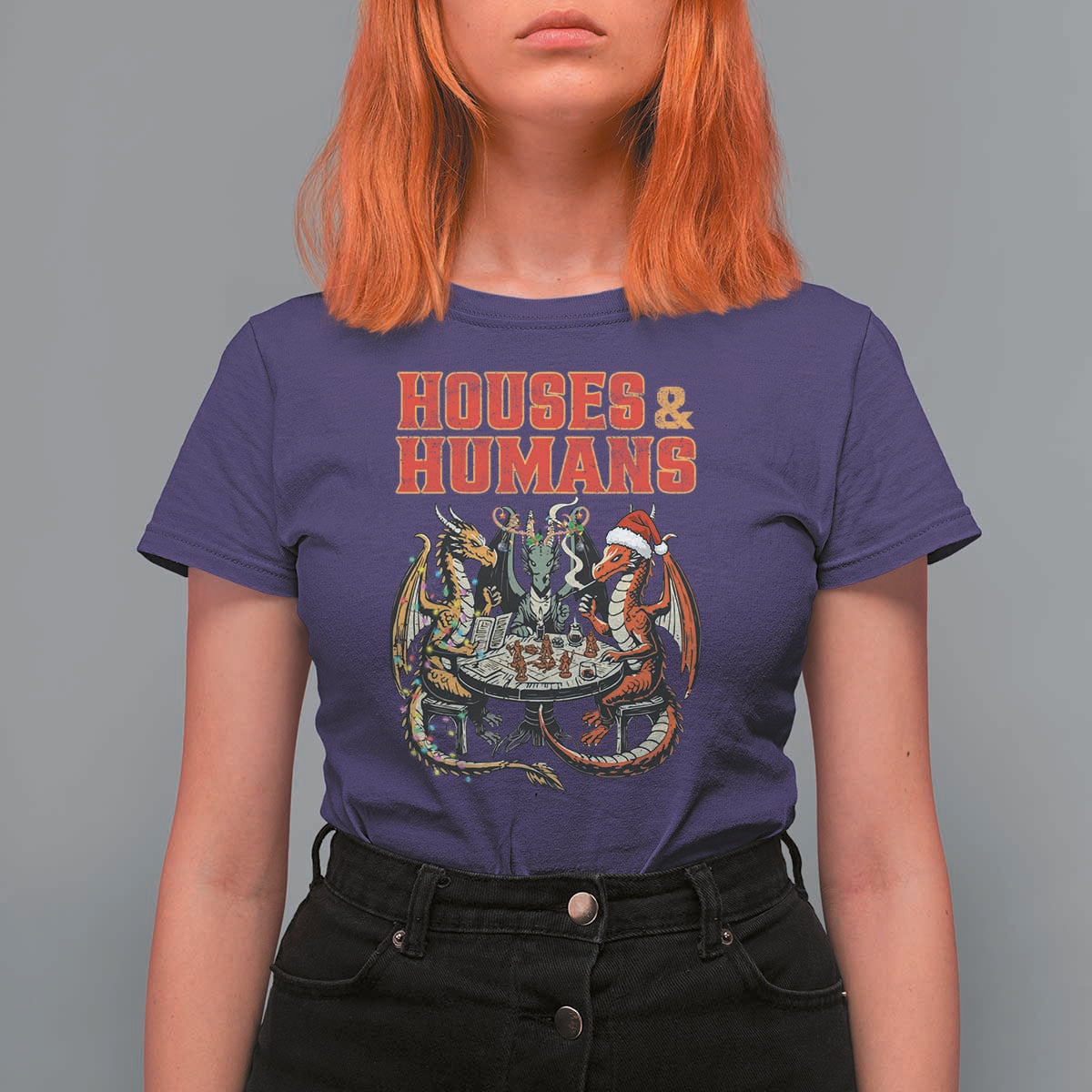 Funny Rpg Christmas Game T Shirt For Women Houses And Humans Tabletop Game Xmas Dragon - Wonder Print Shop