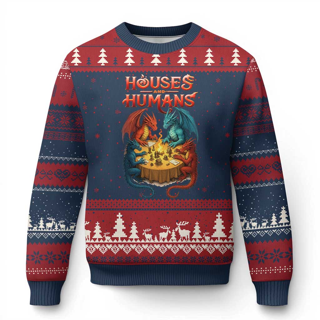 Gaming Houses and Humans Ugly Christmas Sweater Funny Rpg Parody Gamer - Wonder Print Shop