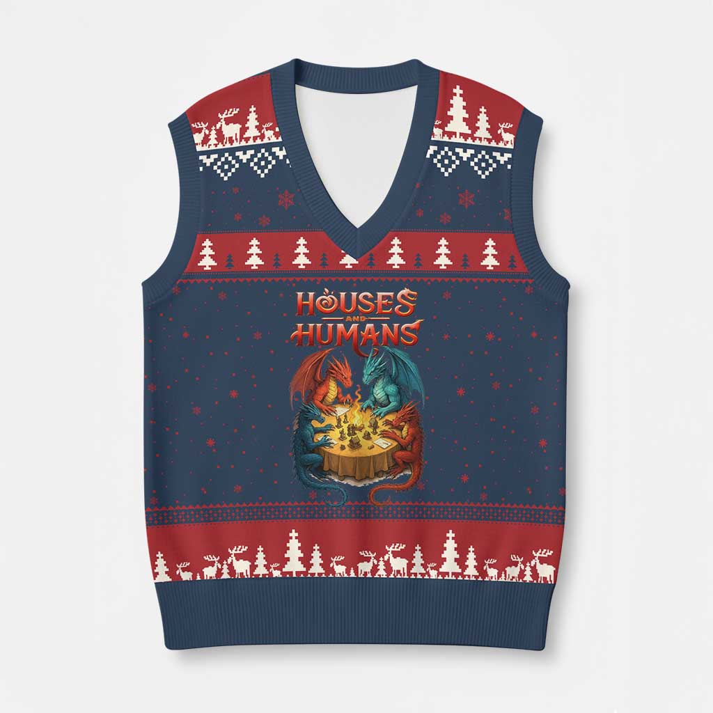 Gaming Houses and Humans V-Neck Knit Sweater Vest Funny Rpg Parody Gamer - Wonder Print Shop