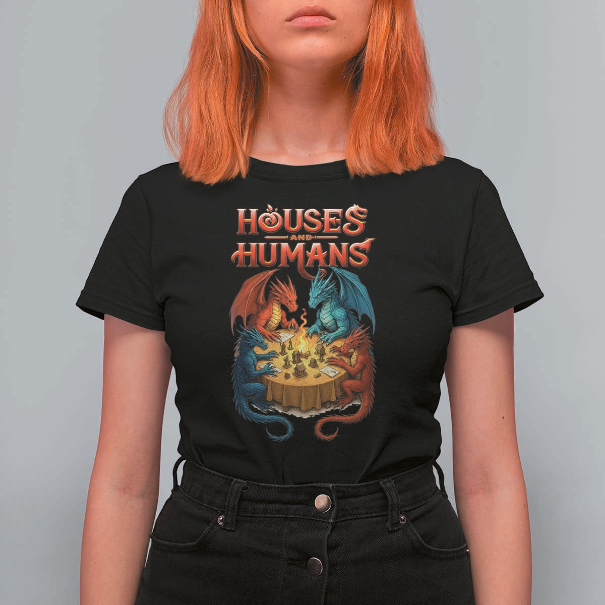 Gaming Houses and Humans T Shirt For Women Funny Rpg Parody Gamer - Wonder Print Shop