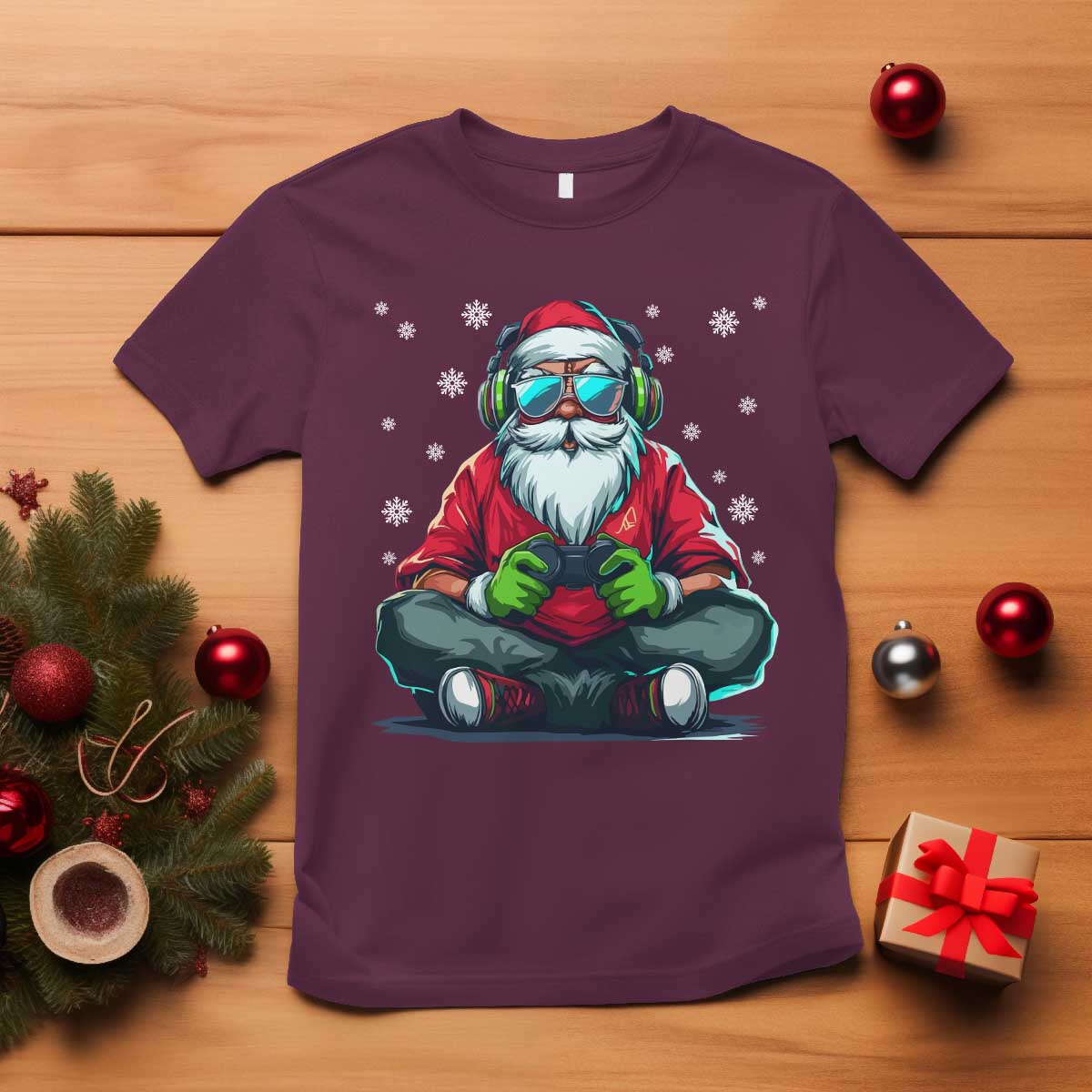 Funny Christmas Gamer Santa Claus Game Controller T Shirt - Wonder Print Shop