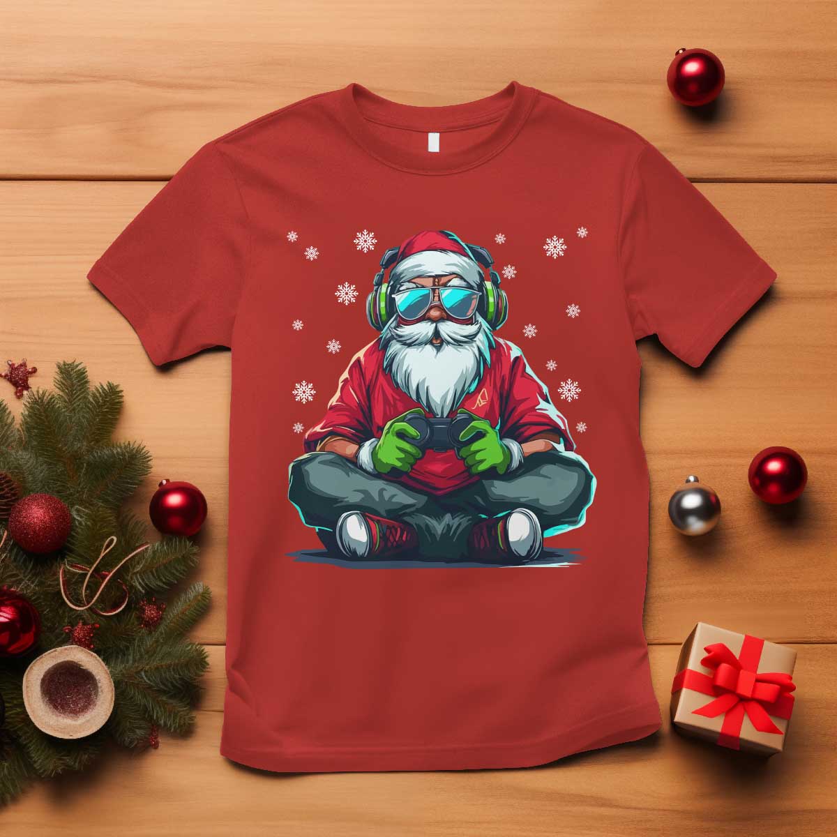 Funny Christmas Gamer Santa Claus Game Controller T Shirt - Wonder Print Shop